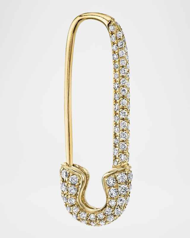 18k Yellow Gold Diamond Safety Pin Earring, Single